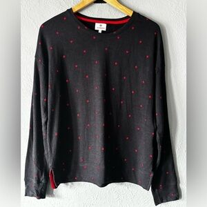 Sundry Navy Polka Dot & Heart Lightweight Crewneck Sweater | Size L